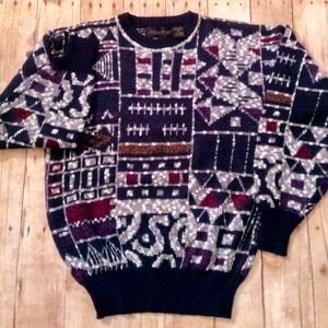 Michael Gerald Vtg Blue Multi Grandpa Sweater Sm